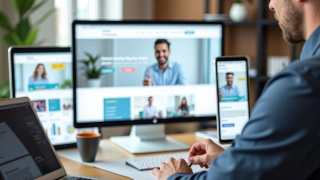 Monitor che mostra un sito Webflow visualizzato su desktop, tablet e smartphone per testare il design responsive